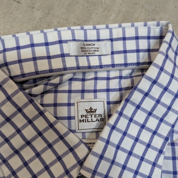 Peter Millar BMW Championship Button Up Men's L Blue White Check Long Sleeve - Picture 3 of 6